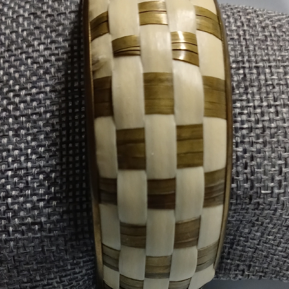 VTG Bracelet Cream and Tan Checkerboard Woven Bangle Bracelet